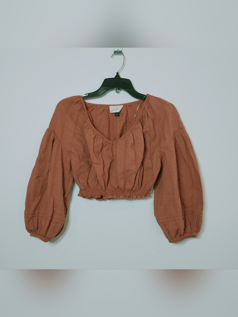Universal Thread burnt orange/rust brown cropped balloon sleeve boho top Size S